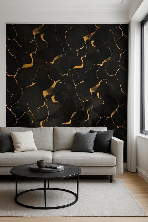 Producto - Rollo PREMIUM Simil Marmol Negro Dorado 1.20 X 3 MTS.