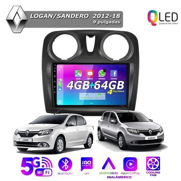 Producto - MULTIMEDIA RENAULT LOGAN SANDERO2012/18- 4G 64M - 9" CON CAR PLAY Y ANDROID AUTO