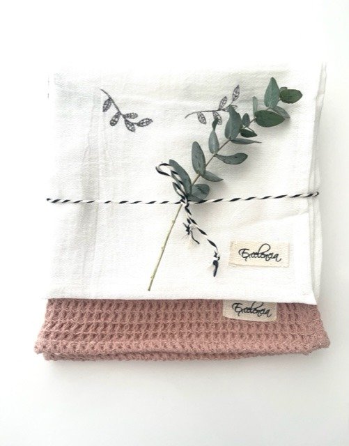Producto - Set de repasadores Hojas Rosa