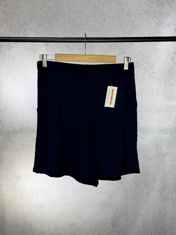 Producto - SHORT PETRA AZUL LINO ELASTIZADO CON CINTURA