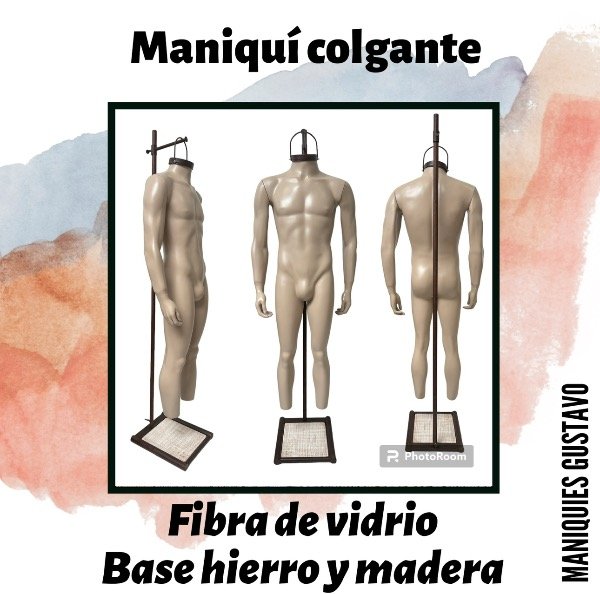 Producto - Maniquí hombre fibra de vidrio colgante con base de hierro y madera - 2