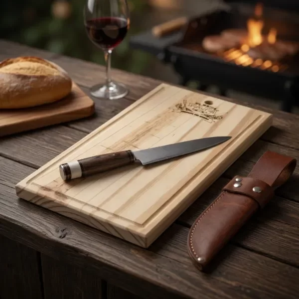 Producto - Set Regalo Día del Padre Tabla Pino Grabada 40X19 + Cuchillo con Vaina de Cuero