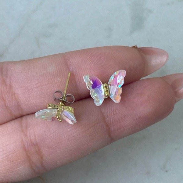 Producto - Pasantes acero dorado mariposa - cristal