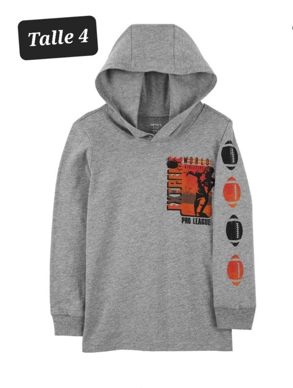 Remera manga larga carters talle 4 gris capucha