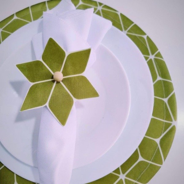 Producto - Individuales Redondos Verde Geométrico Poliéster 34 cm