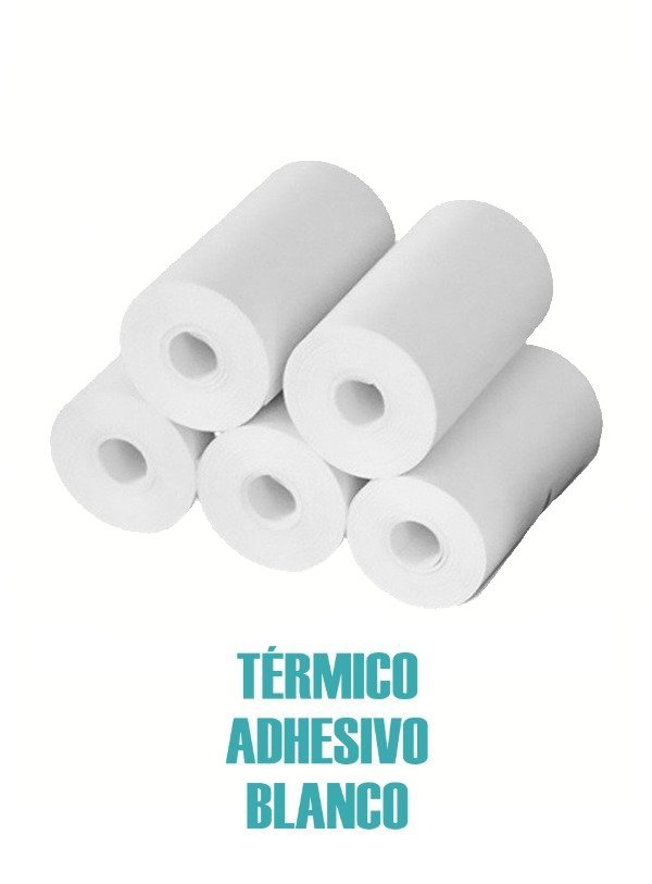 Producto - ROLLO DE PAPEL TÉRMICO ADHESIVO PARA MINI IMPRESORA O CÁMARA - 5u