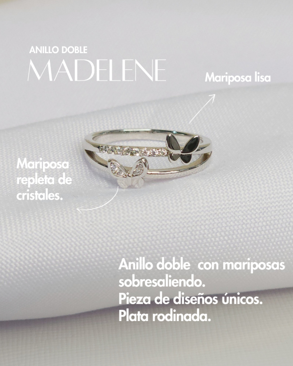 Producto - Anillo Mariposas dobles Madelene . Plata Rodinada (Oro blanco)