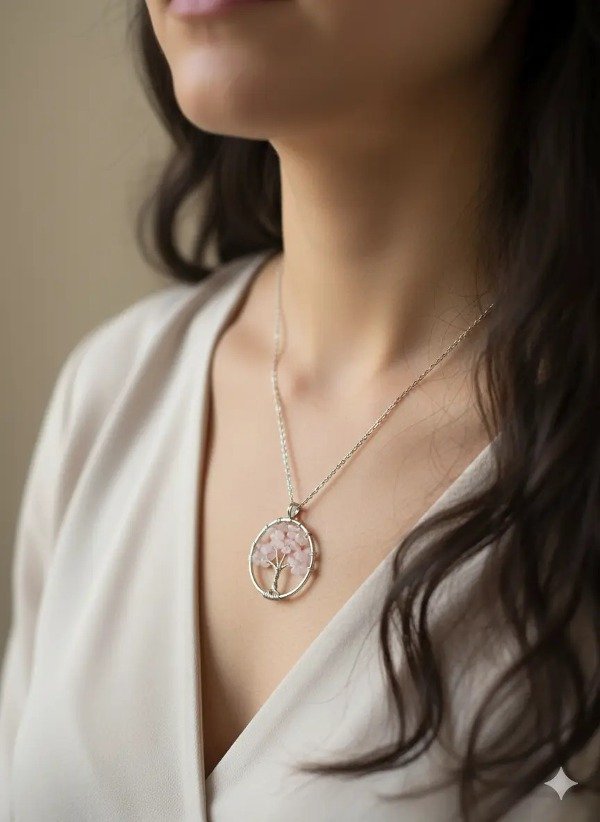 Producto - Collar Árbol De La Vida Cuarzo Rosa Amor - 1