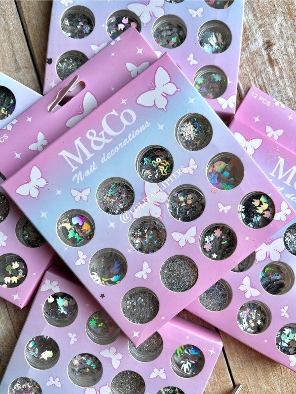 Producto - SET X 12 DECO GLITTER FORMITAS PLATEADAS HOLOGRÁFICAS