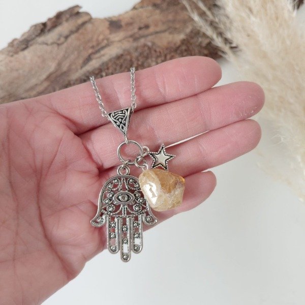 Producto - Collar Mano de hamsa citrino