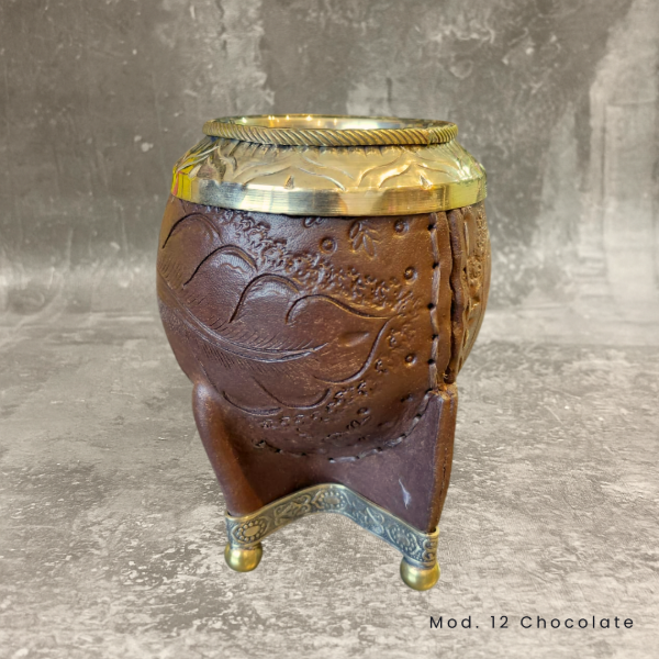 Producto - MATE TORPEDO ALPACA CON ARO Y BOLITAS BRONCE (CUERO TALLADO) (mod 12)
