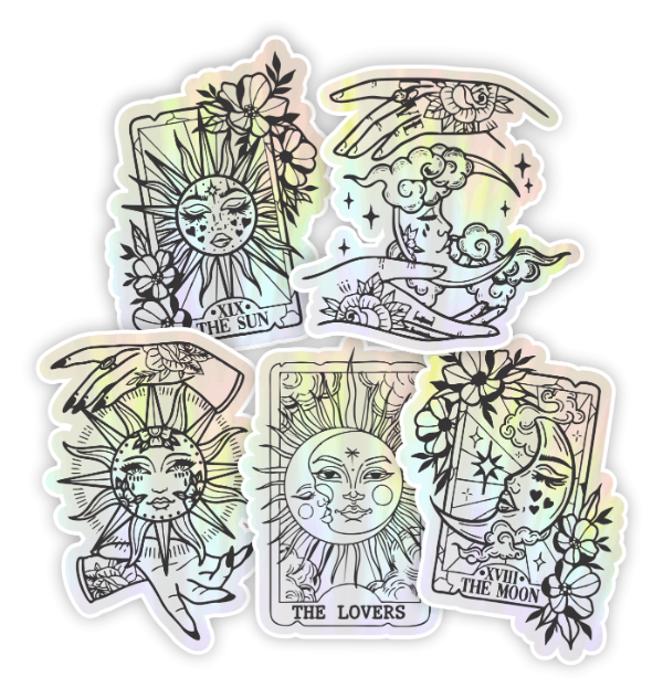 Producto - Pack X5 Stickers Suncatcher Atrapasoles Tarot Negro