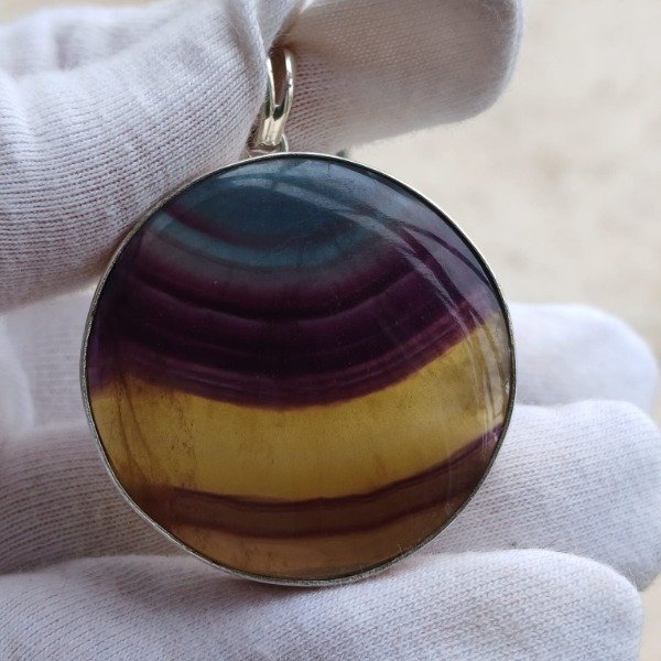 Producto - Dije Plata 925 con fluorita vetas azul,violeta y amarilla - 2