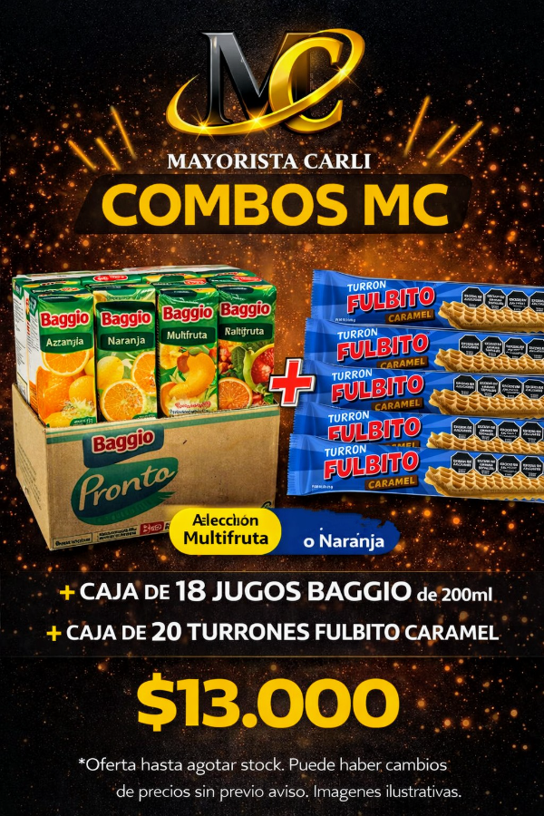 Producto - Combos MC Caja de 18 Jugos Baggio 200 cc + 20 Turrones Fulbito