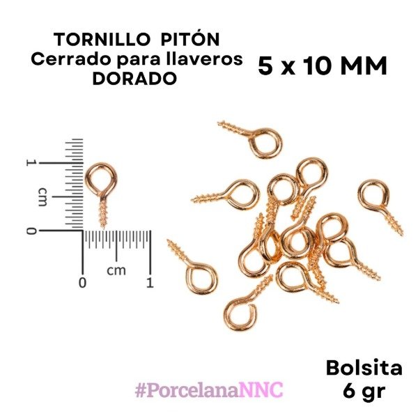 Producto - TORNILLO PITÓN Cerrado para llaveros DORADO  5x 10 MM x 6gr