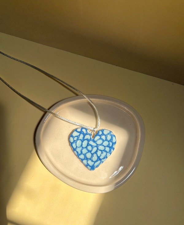 Producto - Corazón Grande BIFAS Oleo 3D Azul + Encaje Rosa