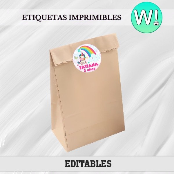 Producto - Etiquetas Imprimibles Unicornio Arcoíris Circulares - 1