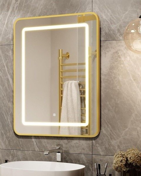 Producto - Espejo De Baño Rectangular Con Marco De Aluminio Y Luz Led