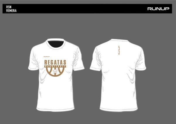 Producto - REMERA BLANCA DE ALGODON RUNUP PELOTA DORADA - RETIRO INMEDIATO.