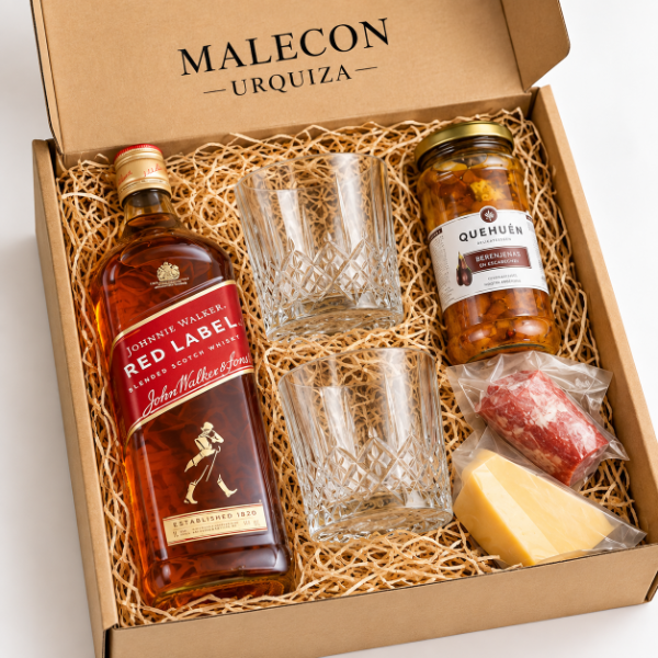 Producto - Caja de Regalo Johnnie Walker Red Label 12 Años 750 ml 2 vasos y picada - 0