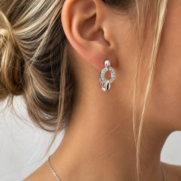 Producto - Aros acero blanco argollita rect circ strass calad