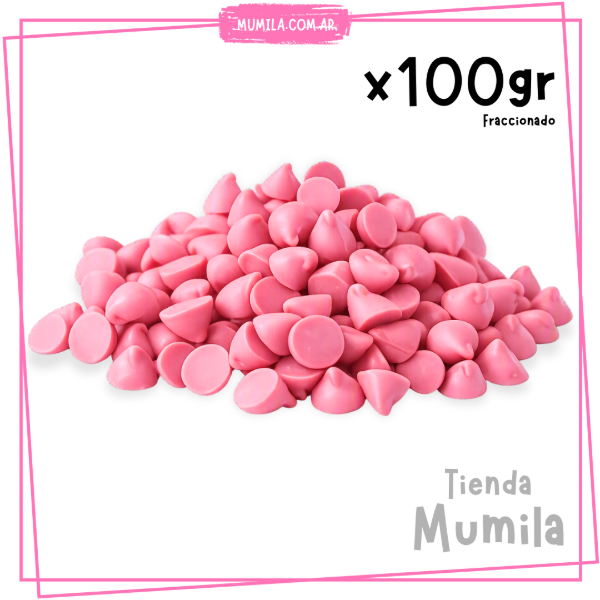 Producto - Chips de chocolate rosa frutilla Mapsa x100gr