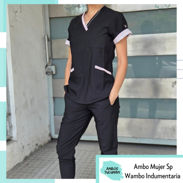 Producto - Ambo Negro detalle Rosa (spandex)