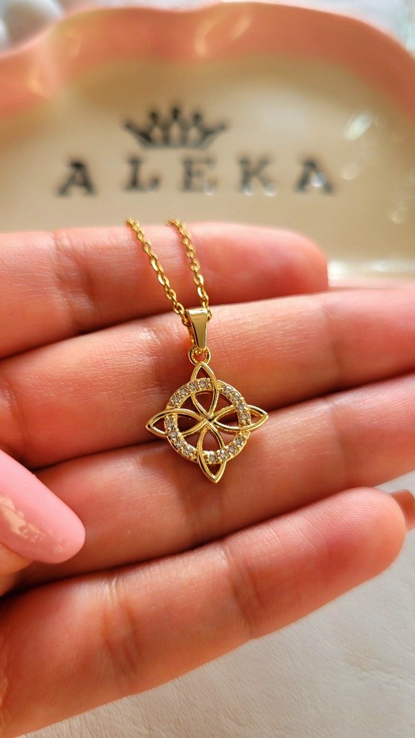 Producto - Collar nudo de bruja con strass de acero dorado - 2