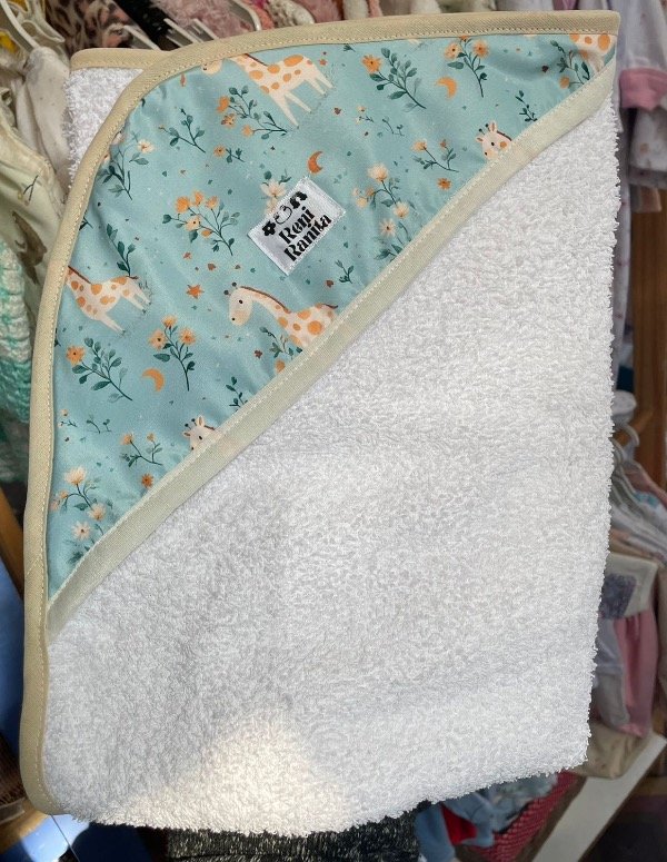 Producto - Toallon reni ranita con capucha jirafitas Aqua