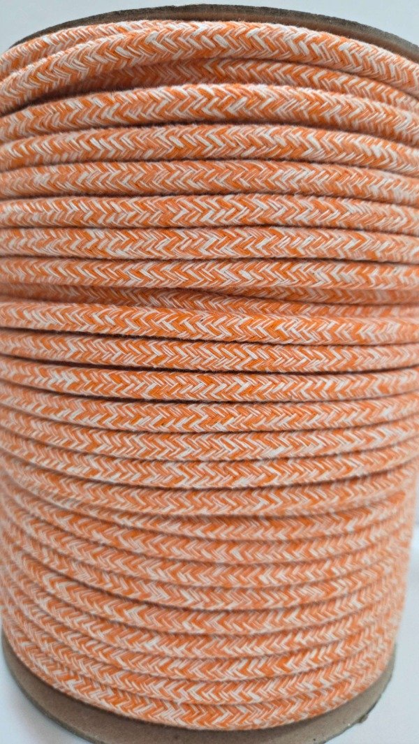 Producto - Cordón algodón 7mm trenzado JASPEADO NARANJA Y CRUDO 100mts