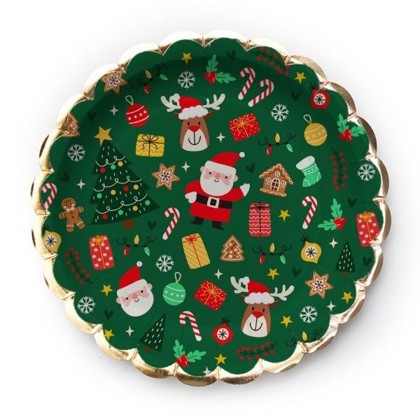 Producto - PLATO NAVIDAD FONDO VERDE X 8