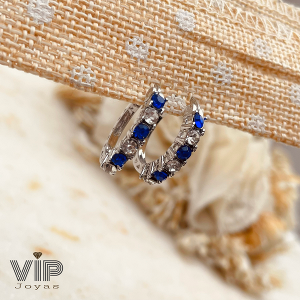 Producto - Aros Argollas Cubics Azules y Blancos Acero