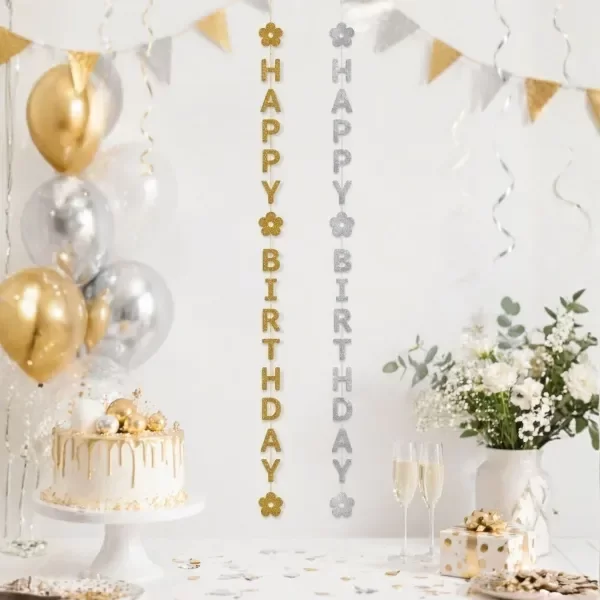Producto - GUIRNALDA COLGANTE HAPPY BIRTHDAY "FLOWERS" GLITTER