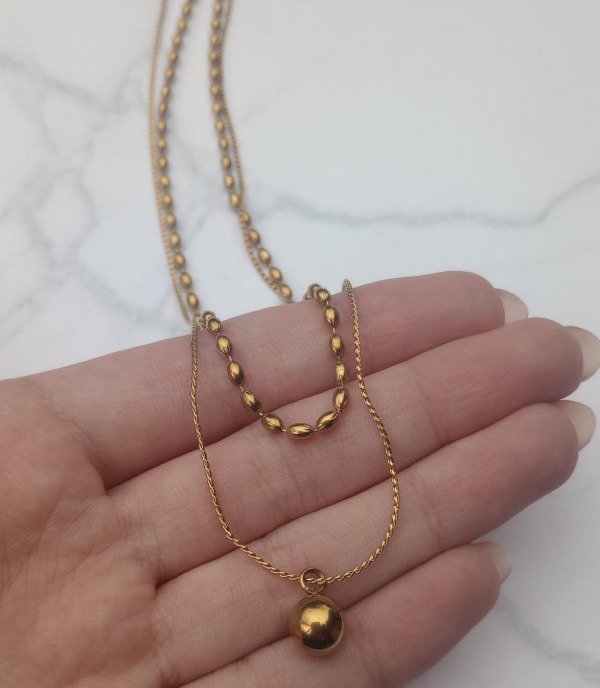 Producto - Collar Doble Dorado con Bolita - 2