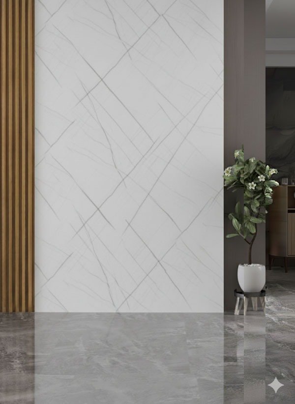 Producto - Placa decorativa PVC 3mm 244x122 - Diseño Mármol Blanco con vetas negras