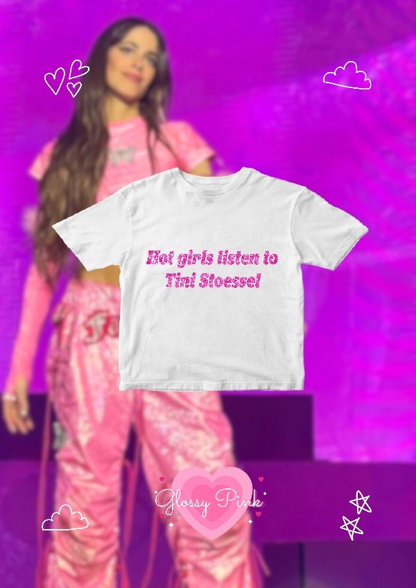 Producto - Baby Tee Hot Girls Listen To Tini - VINILO TEXTIL GLITTER