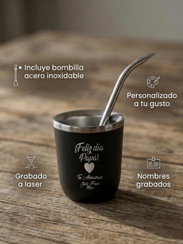 Producto - MATE ACERO CON BOMBILLA PERSONALIZADO GRABADO CON EL DIBUJO DE TUS HIJOS - 1
