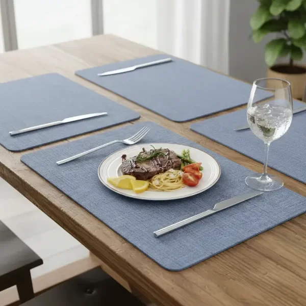 Producto - Set X6 Individual De Mesa Rectangular Fácil Limpieza Azul Grisaceo