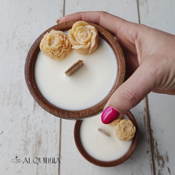Producto - Vela en cuenco de Madera PIMPOLLOS