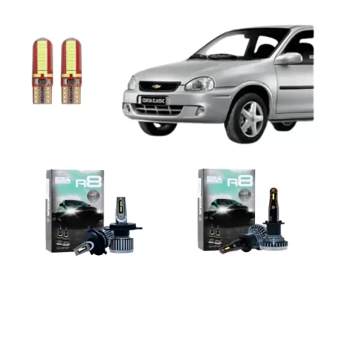 Producto - Kit Cree Led R8 Luz Baja Alta Y Antiniebla Chevrolet Corsa Hasta 2010