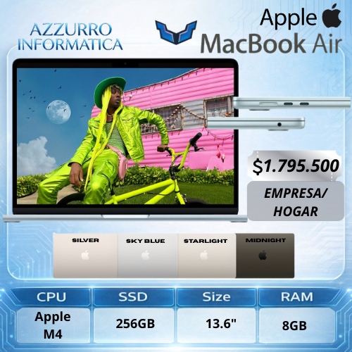 Producto - Apple Macbook Air 13.6" chip M4- 16gbRAM 256gb SSD - 4 colores