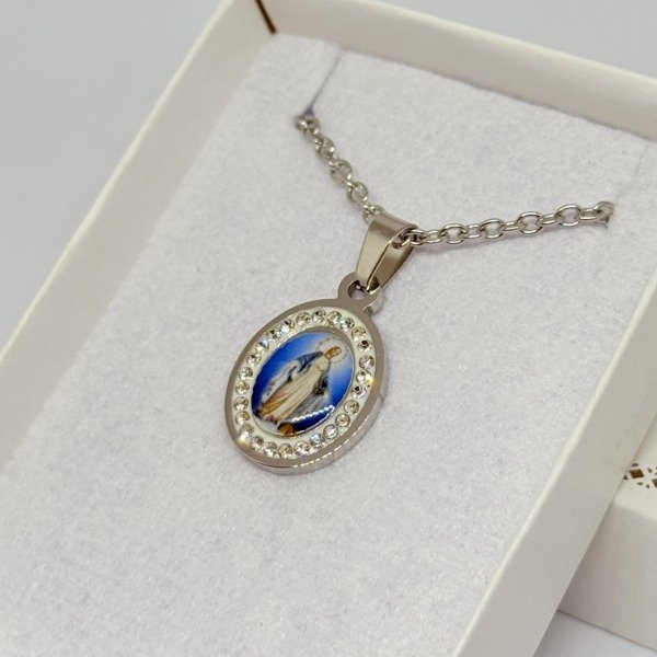 Producto - Medalla Virgen María con Strass de Acero Quirúrgico - Art.3012