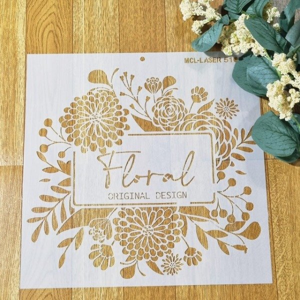 Producto - St 5109 de 25x25 cm Stencil Flores frase