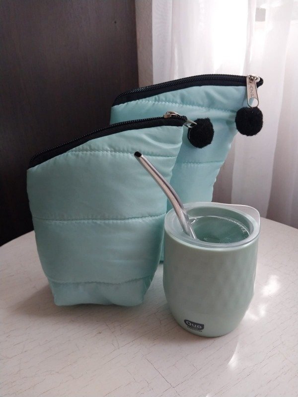 Producto - Set yerbera/azucarera puffer verde mas mate antivuelco con bombilla
