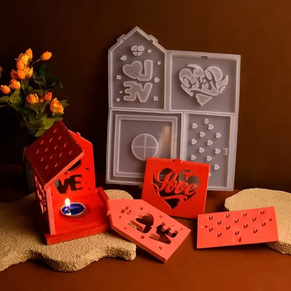 Producto - Molde silicona casa para armar portavela noche mod Love - 0