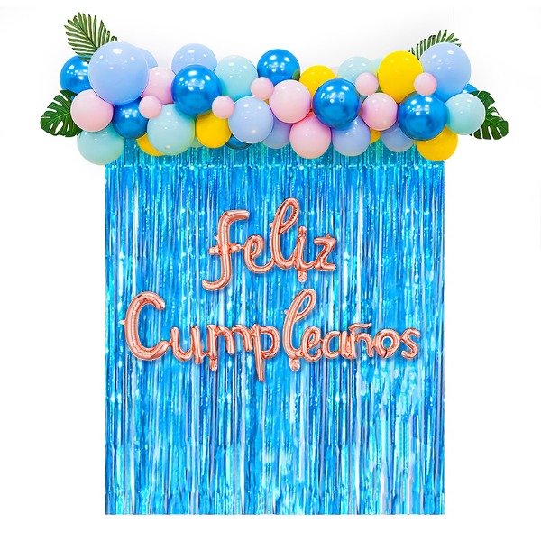 Producto - Set de globos celeste con hojas verde