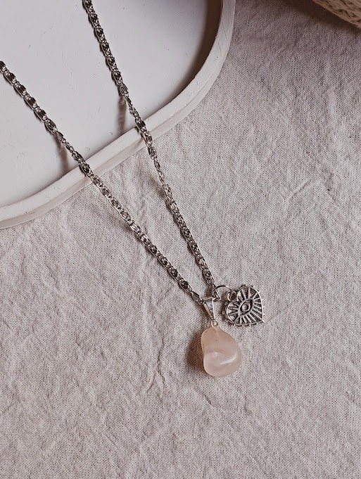 Producto - Collar cuarzo rosa - Acero quirúrgico