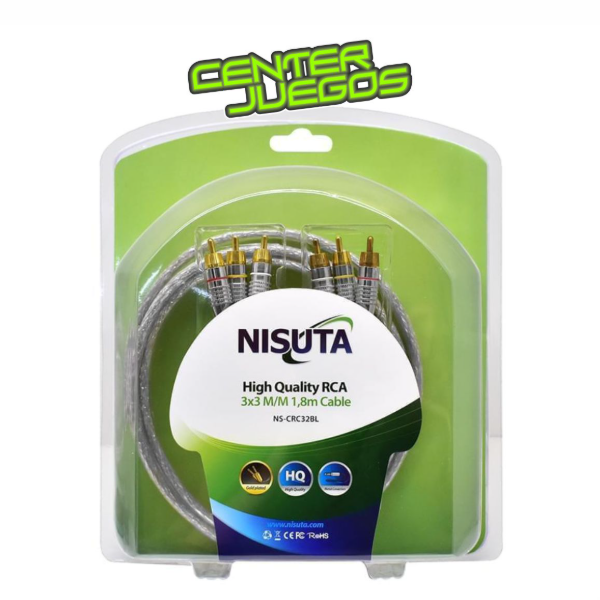 Producto - CABLE RCA 3X3M-M 1,8MTS ALTA CALIDAD NISUTA NS-CRC32BL