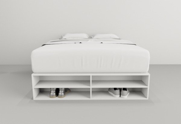 Producto - Cama box con cajones y estantes.