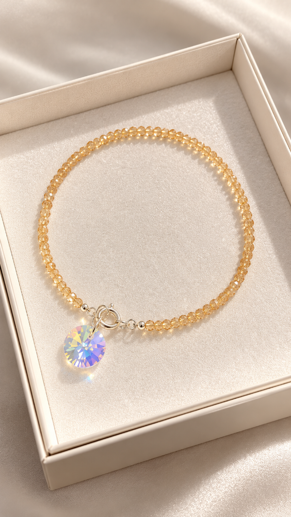 Producto - Pulseras cristal marrón con dije circular tornasol